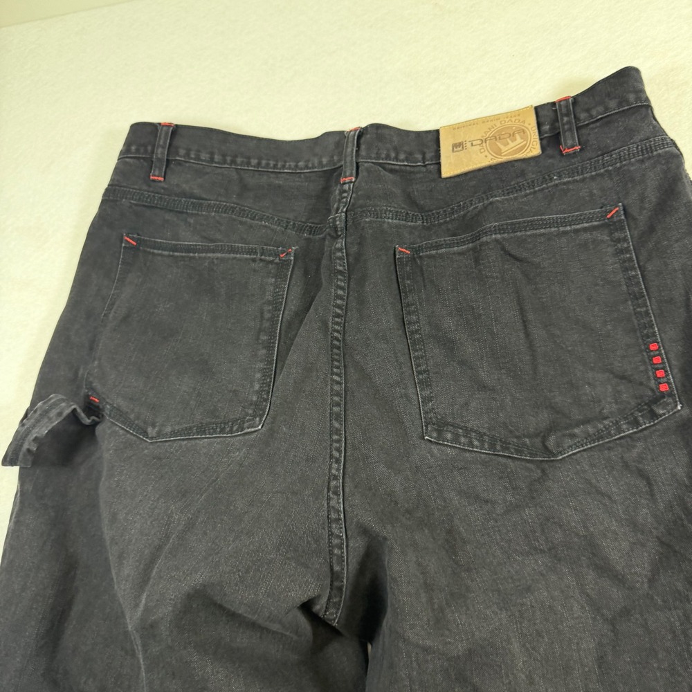 Damani Dada Supreme Mens Black Carpenter Jeans Relaxed Wide Leg Red Stitch 42